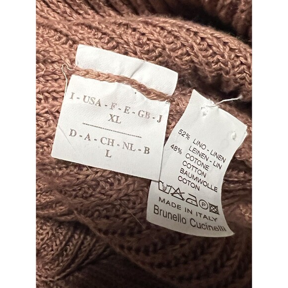 BRUNELLO CUCINELLI Sweater Linen Brown Cardigan Long Sleeve Brown Button XL - Picture 13 of 14